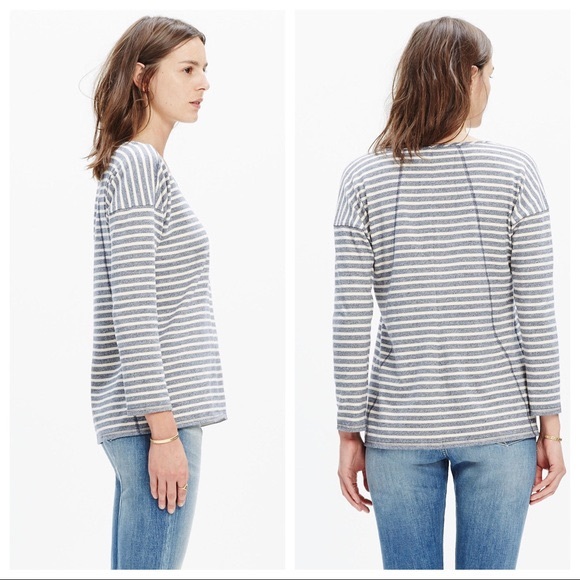 Madewell Striped Sweater Top Cropped Sleeves Small - Picture 3 of 8